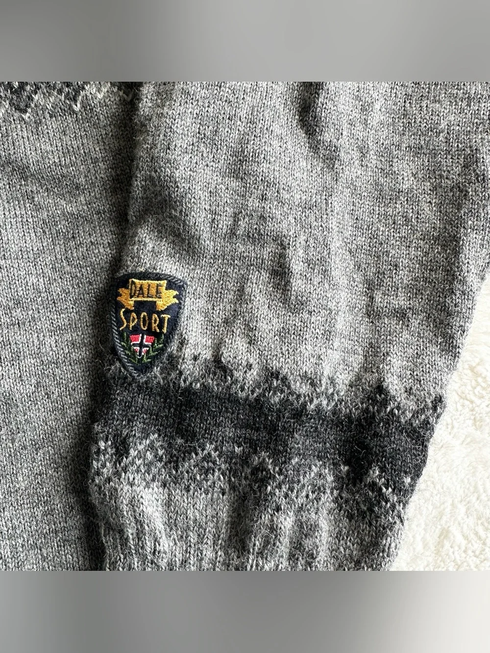 Vintage Dale of Norway Sweater Mens XL Gray Wool Fair Isle 1/4 Zip Ski Nordic